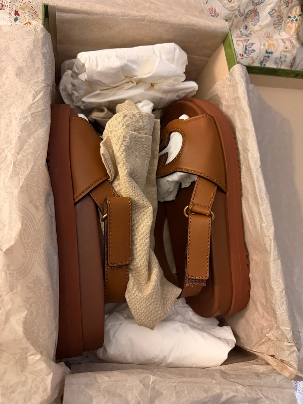 Gucci Brown Leather Interlocking G Slingback Sandals - Picture 5 of 6
